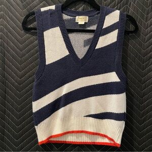 MAEVE Navy and White V-Neck Sweater Vest